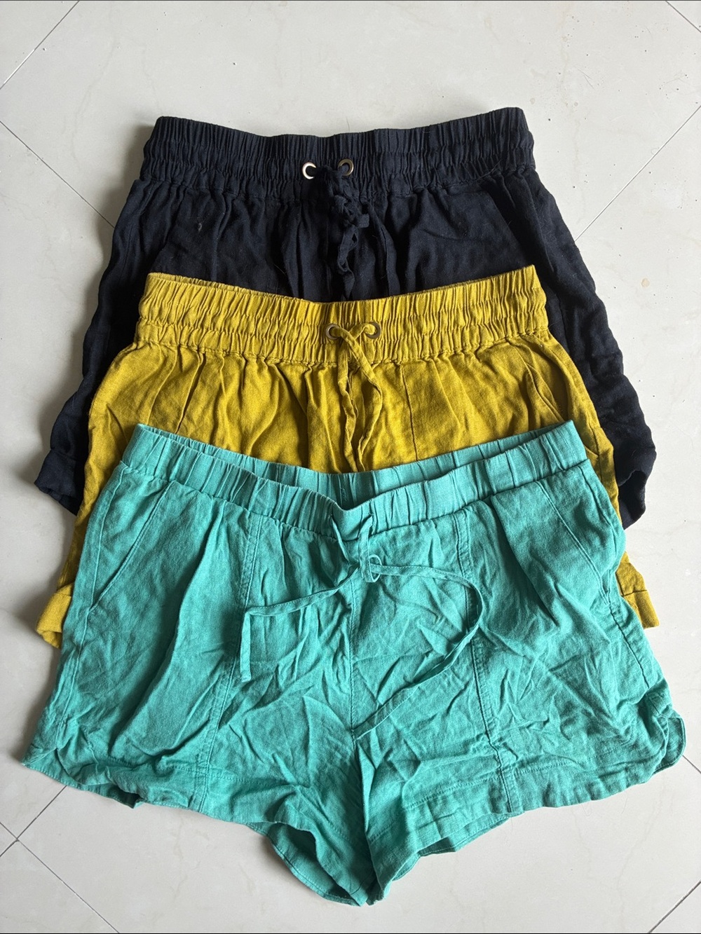 Zenana Women’s Elastic Shorts in Black, Mustard, and Teal